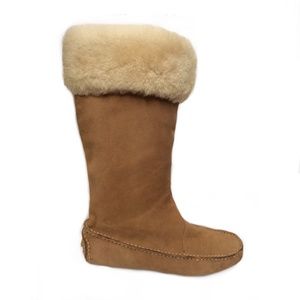 Dexter Tan Camel Shearling Sheepskin Boots Brown Suede Leather Winter Snow Boots